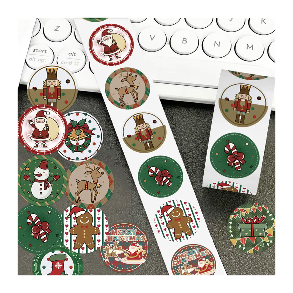 500 Stück Charlie Weihnachten Cartoon Aufkleber, Wasserdichte Santa Claus Dekoration für Geschenke, Laptop und Kühlschrank, Mehrfarbig, Rund - Bild 6