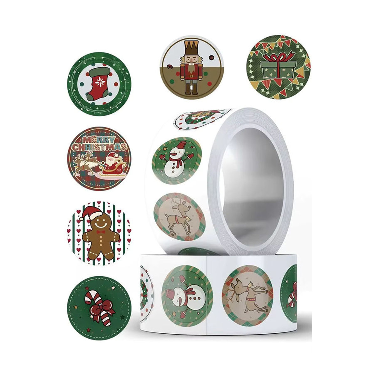 500 Stück Charlie Weihnachten Cartoon Aufkleber, Wasserdichte Santa Claus Dekoration für Geschenke, Laptop und Kühlschrank, Mehrfarbig, Rund - Bild 7