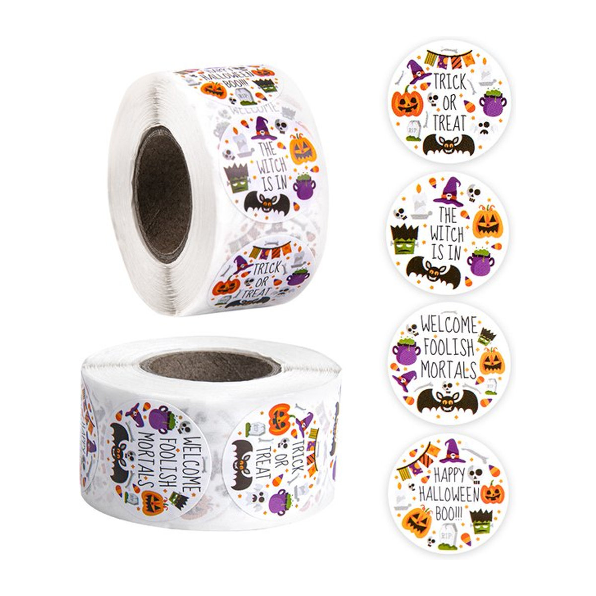 500 Stück Halloween Aufkleber Rollen von cyuan mit Kürbis, Fledermaus, Spinne und Geist in Mehrfarbig für Kinder Party Deko und Candy Bag Versiegelung - Bild 1