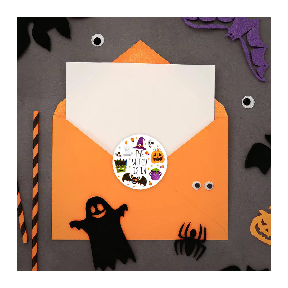 500 Stück Halloween Aufkleber Rollen von cyuan mit Kürbis, Fledermaus, Spinne und Geist in Mehrfarbig für Kinder Party Deko und Candy Bag Versiegelung - Bild 2