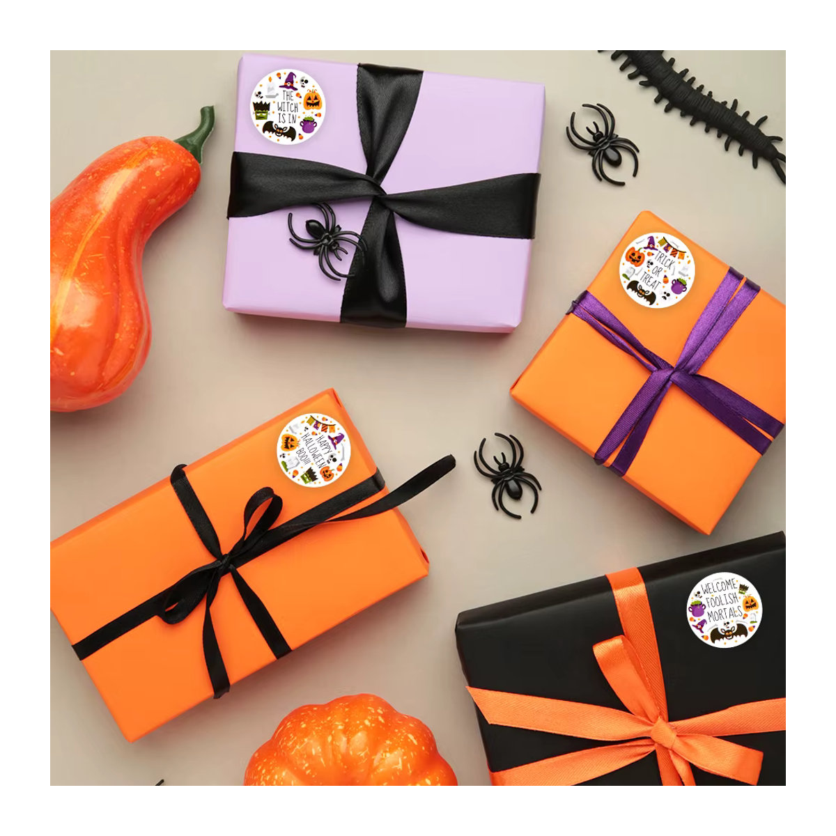 500 Stück Halloween Aufkleber Rollen von cyuan mit Kürbis, Fledermaus, Spinne und Geist in Mehrfarbig für Kinder Party Deko und Candy Bag Versiegelung - Bild 3