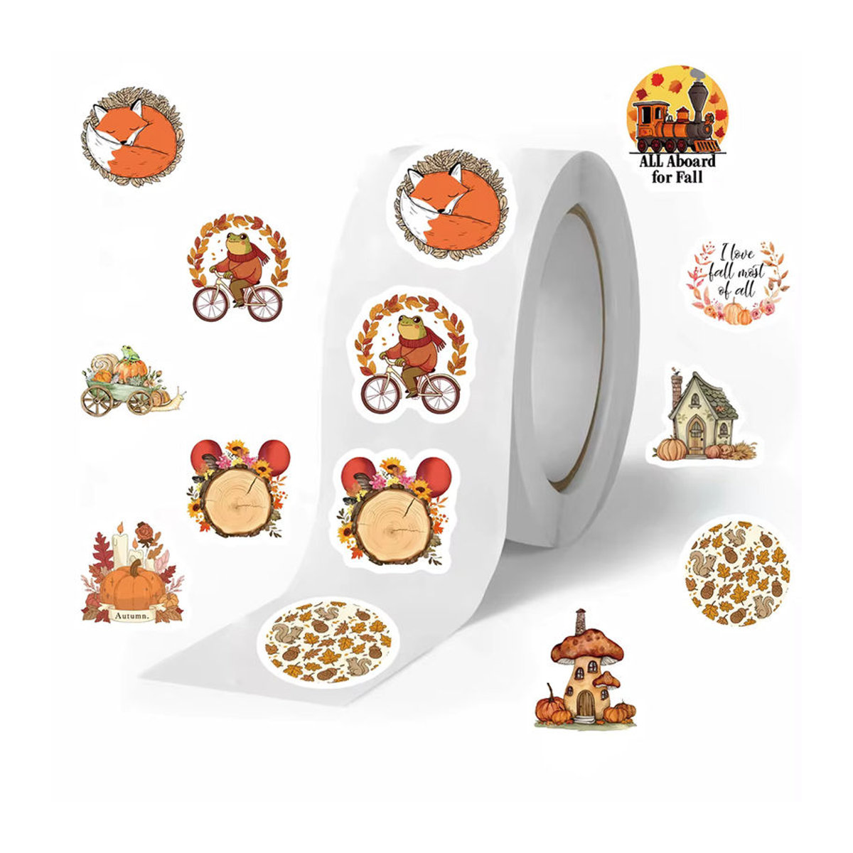 500 Stück Herbst Aufkleber Rolle mit Ahornblatt, Frosch und Pilz Motiven, selbstklebende Dekoration aus Papier, mehrfarbig - Bild 1