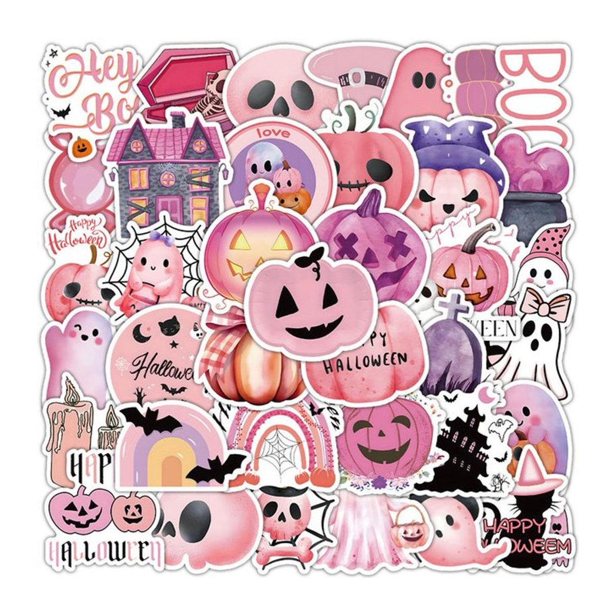 52 Stück Halloween Aufkleber in Rosa, wasserfeste DIY Dekoration mit Kürbis-Motiven für Party und Bastelarbeiten - Bild 1