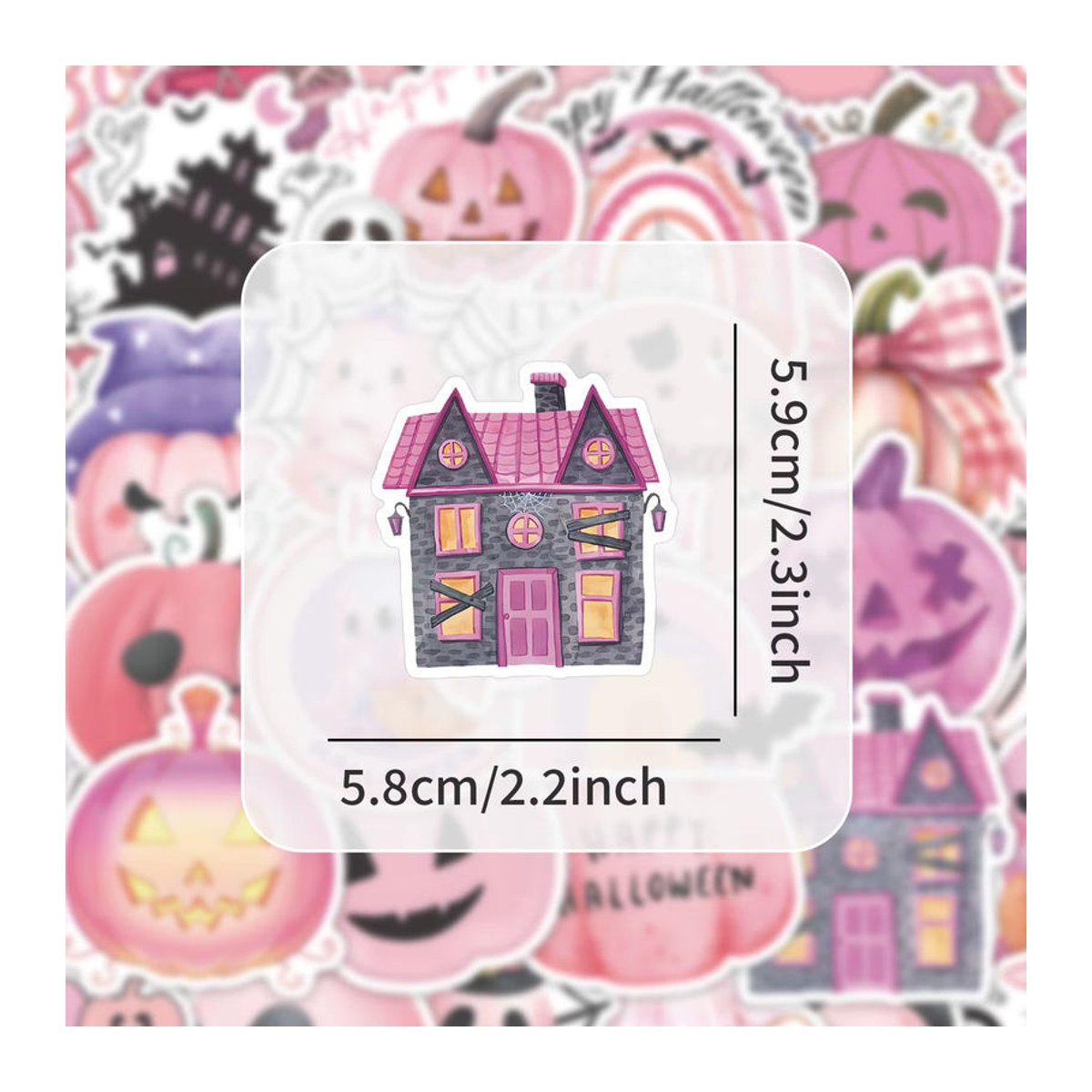 52 Stück Halloween Aufkleber in Rosa, wasserfeste DIY Dekoration mit Kürbis-Motiven für Party und Bastelarbeiten - Bild 4