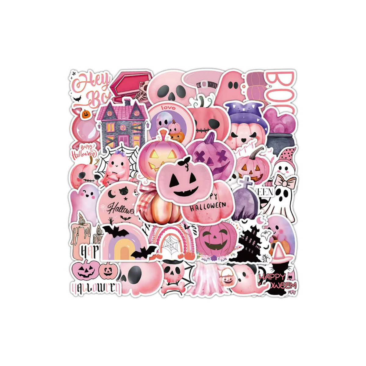 52 Stück Halloween Aufkleber in Rosa, wasserfeste DIY Dekoration mit Kürbis-Motiven für Party und Bastelarbeiten - Bild 7
