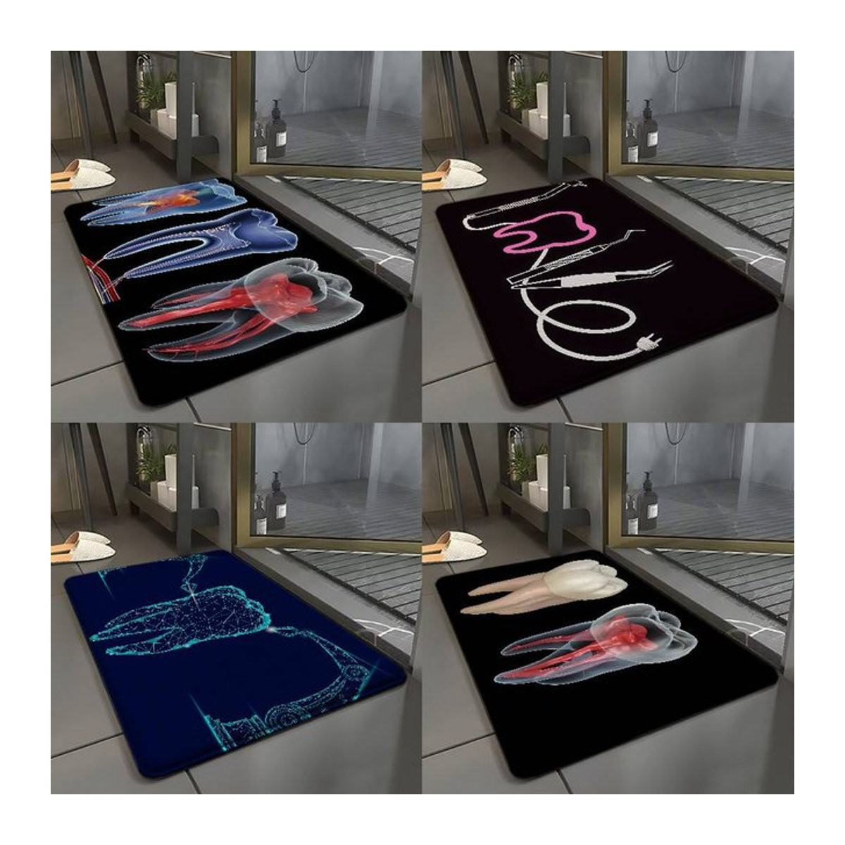 52TOYS Flanell-Fußmatte mit Zahnarzt-Motiv in Schwarz für Badezimmer und Wohnzimmer - Bild 1