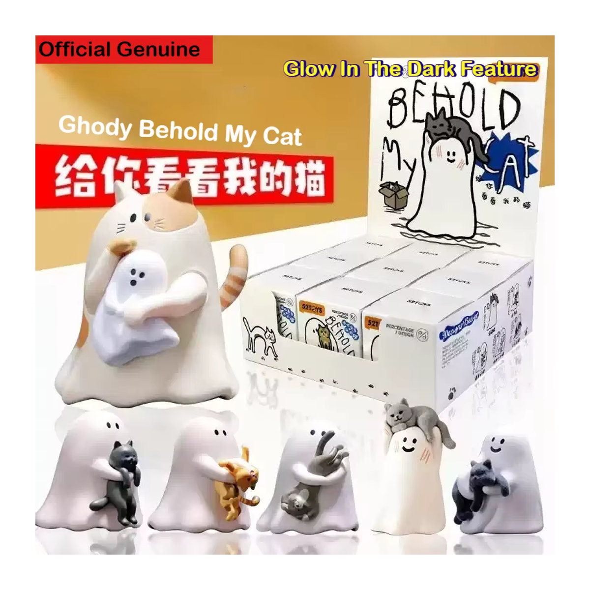 52toys Ghody Behold My Cat Serie Blind Box mit nachtleuchtenden Katzenfiguren in Weiß - Bild 2