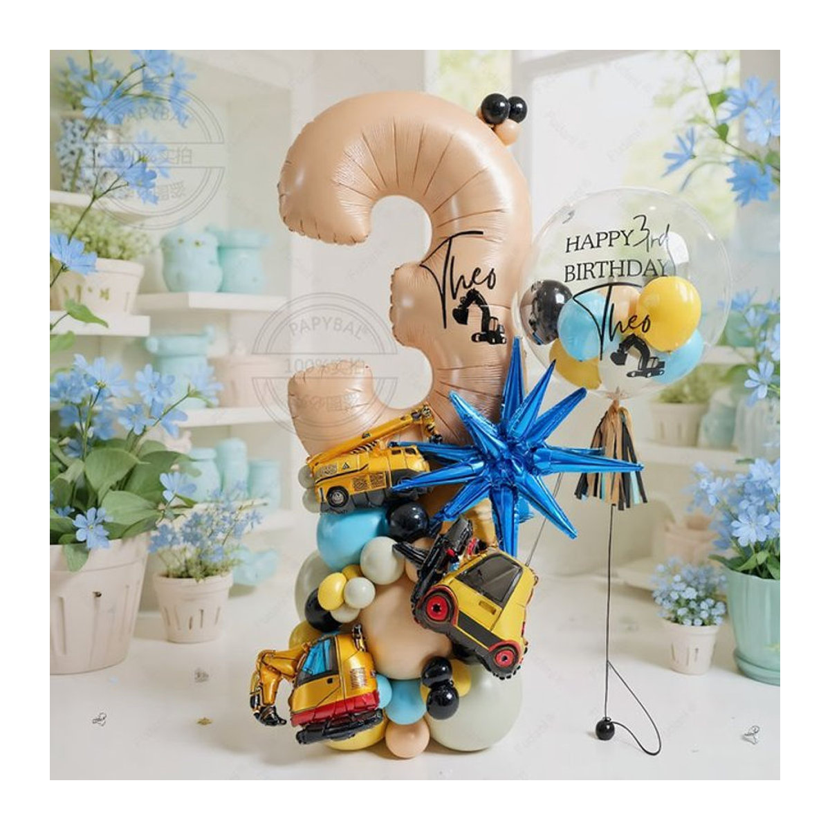 57 Stück Bagger-Zahlenballons aus Kunststoff in Braun und Beige für Kindergeburtstag-Dekorationen - Bild 1