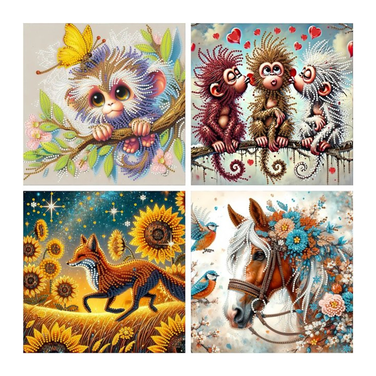 5D-Diamant-Malerei-Set mit Affen und Fuchs, mehrfarbiges DIY-Kunstset mit Tier-Motiv, rahmenlos, 30 x 30 cm - Bild 1