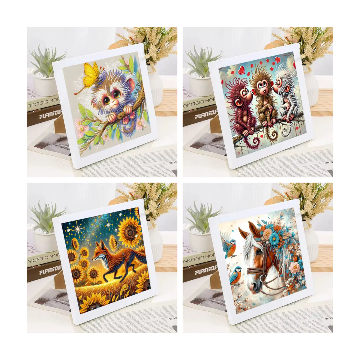 5D-Diamant-Malerei-Set mit Affen und Fuchs, mehrfarbiges DIY-Kunstset mit Tier-Motiv, rahmenlos, 30 x 30 cm - Bild 2