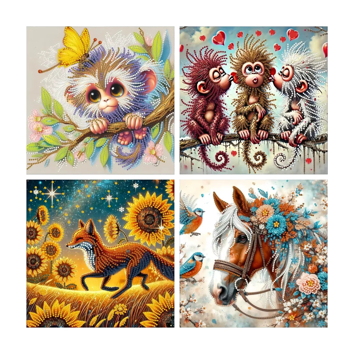 5D-Diamant-Malerei-Set mit Affen und Fuchs, mehrfarbiges DIY-Kunstset mit Tier-Motiv, rahmenlos, 30 x 30 cm - Bild 3