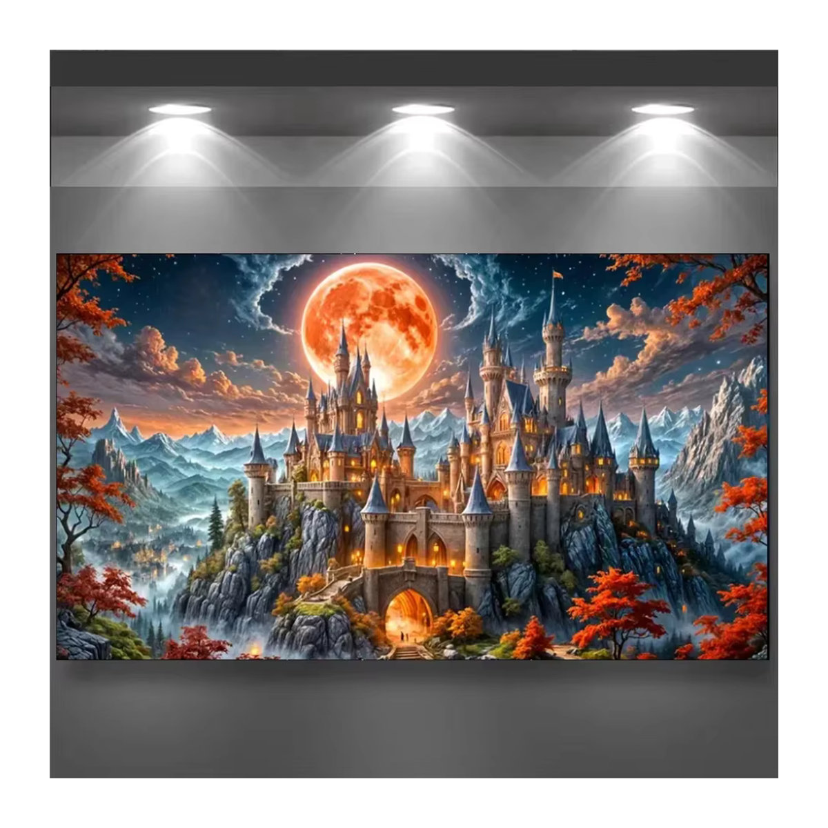 5D-Diamant-Malerei-Set mit Schloss-Landschaft von YOGOTOP, DIY-Diamantkunst mit runden Steinen in Mehrfarbig, wandmontiert - Bild 2