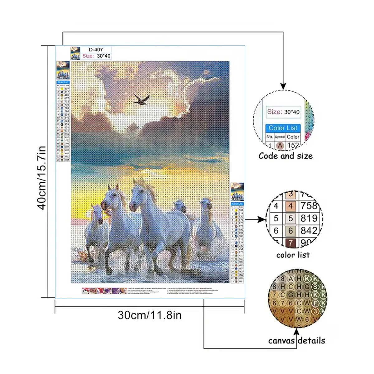 5D-Diamantgemälde zum Selbermachen mit Pferdemuster in Mehrfarbig, Malset mit Holzrahmen, B/H: 40 x 30 cm - Bild 2