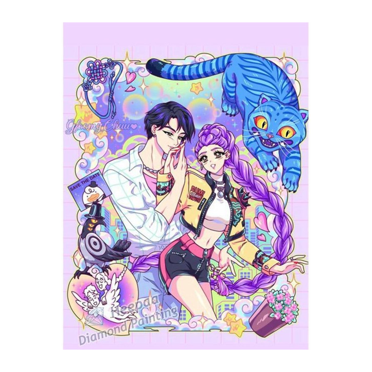 5D Diamantmalerei Kpop Dämonenjäger Anime Rumi und Jinu DIY Kreuzstich Mosaik Set, mehrfarbig, B: 30 cm, H: 20 cm - Bild 1