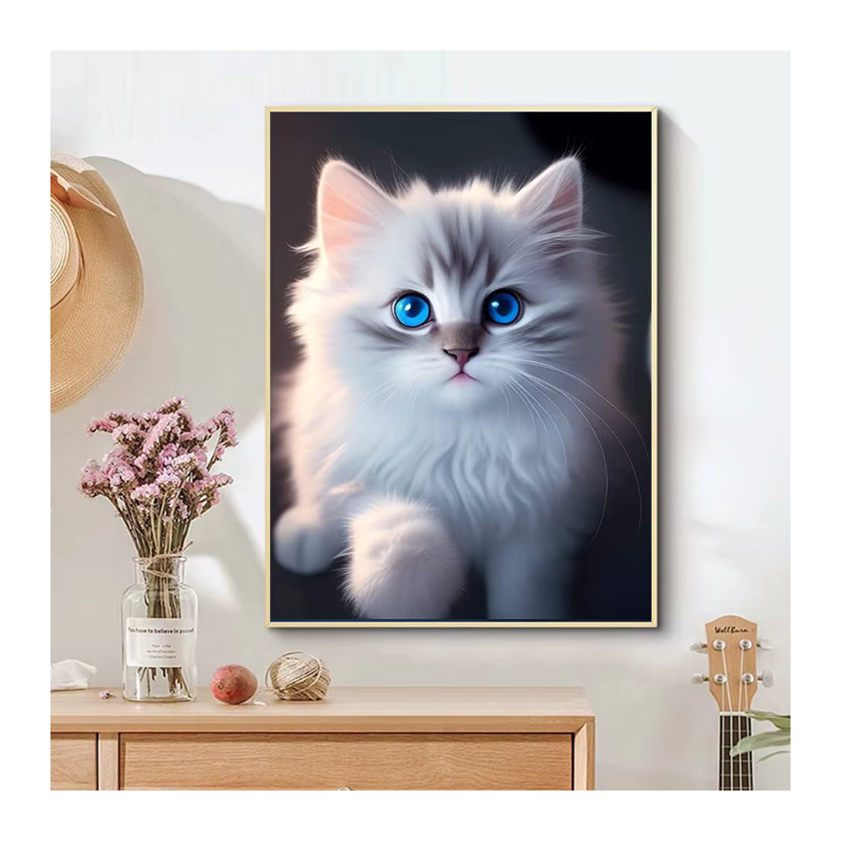 5D DIY Diamantmalerei Set mit Katzenmuster in Weiß - Bild 2