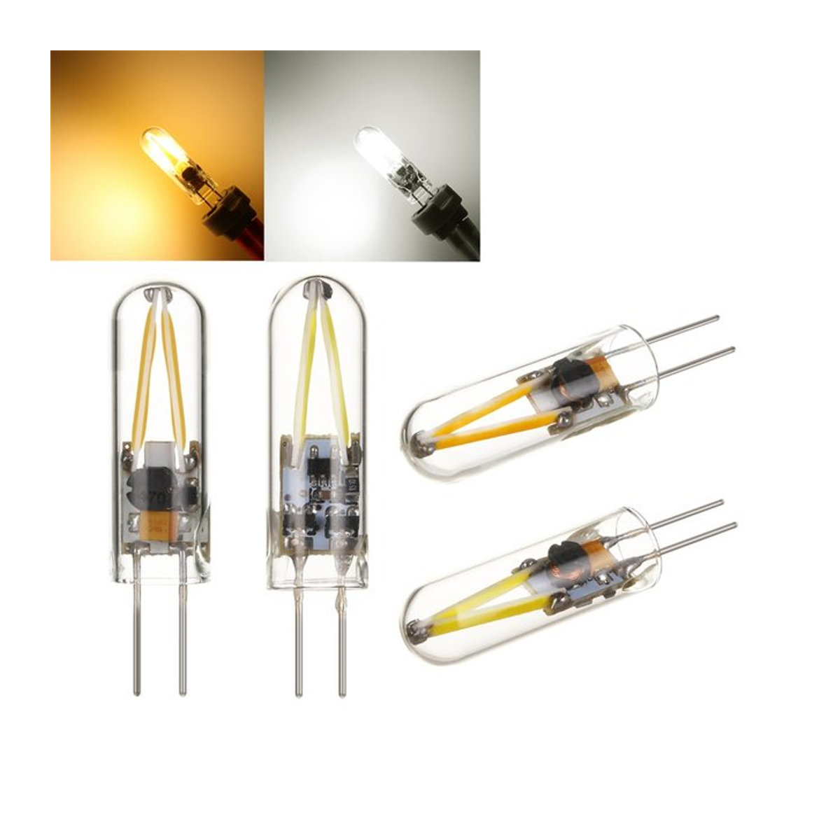 5er Set aoyuansea G4 LED Glühbirnen aus Glas, 12V AC/DC, 3W, wählbare Farbtemperaturen 3000K Warmweiß oder 6000K Kaltweiß - Bild 1