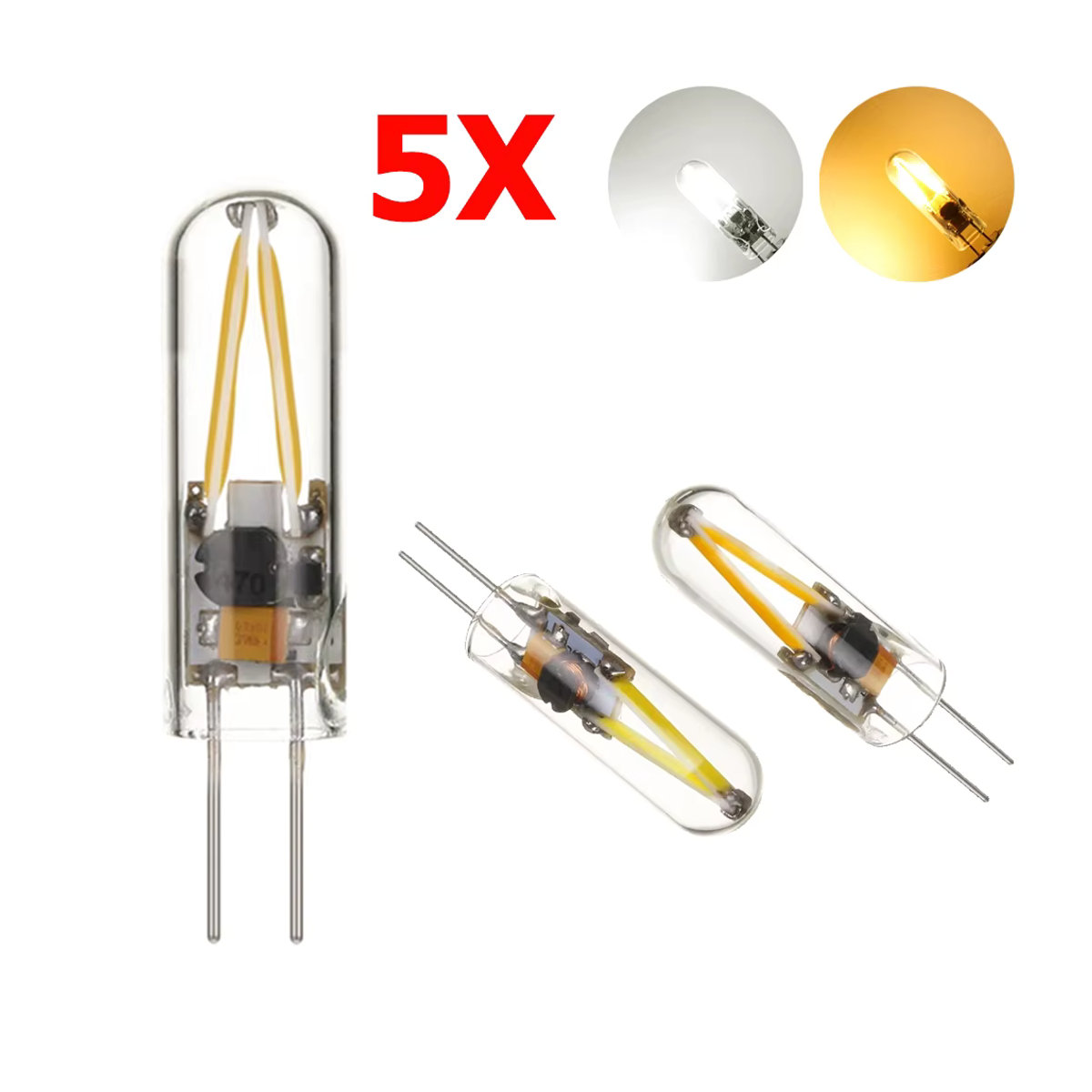 5er Set aoyuansea G4 LED Glühbirnen aus Glas, 12V AC/DC, 3W, wählbare Farbtemperaturen 3000K Warmweiß oder 6000K Kaltweiß - Bild 2