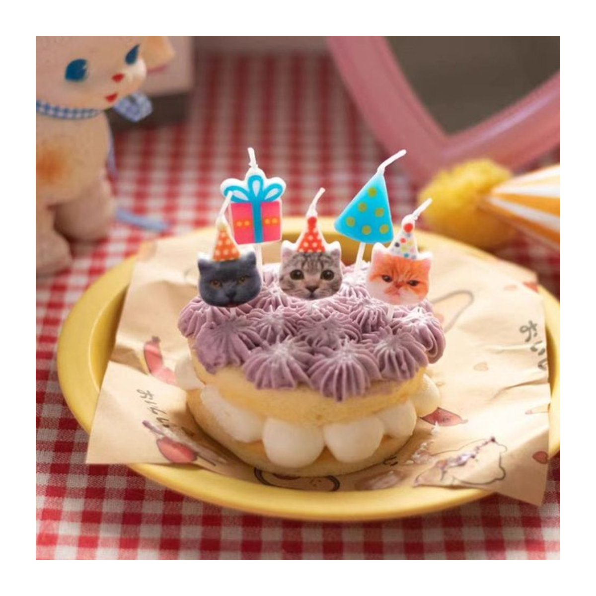 5er Set bunte Katzen-Kerzen als Cartoon-Deko für Kindergeburtstage und Backdekorationen - Bild 1