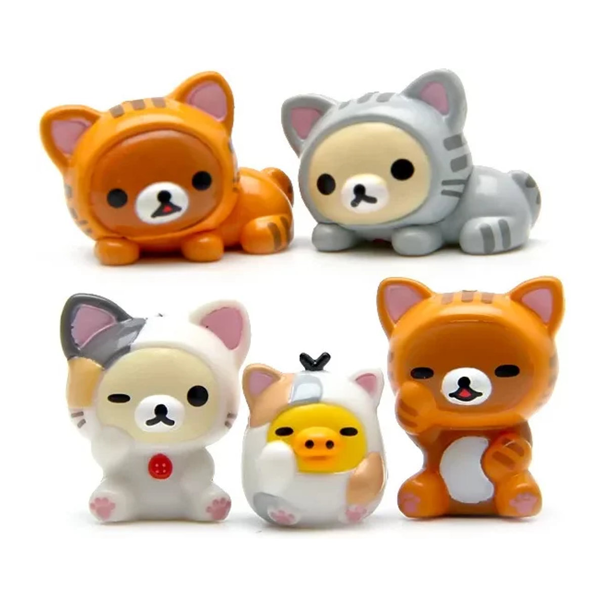 5er Set DOMIO Rilakkuma Bär Cartoon Actionfiguren aus Kunststoff, mehrfarbig, Größe: 1-3 cm - Bild 1