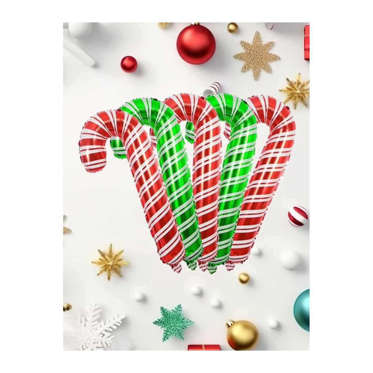 5er Set EACH PARTY Weihnachts Folienballons in Rot und Grün mit Stange, 84 cm Höhe - Bild 1