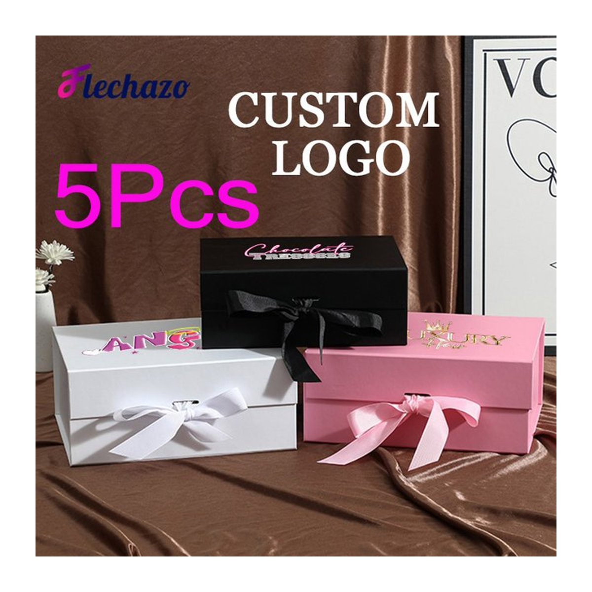 5er Set Geschenkboxen mit Deckel und Band für Brautjungfern und Trauzeugen, mehrfarbig, rechteckig aus Papier - Bild 1