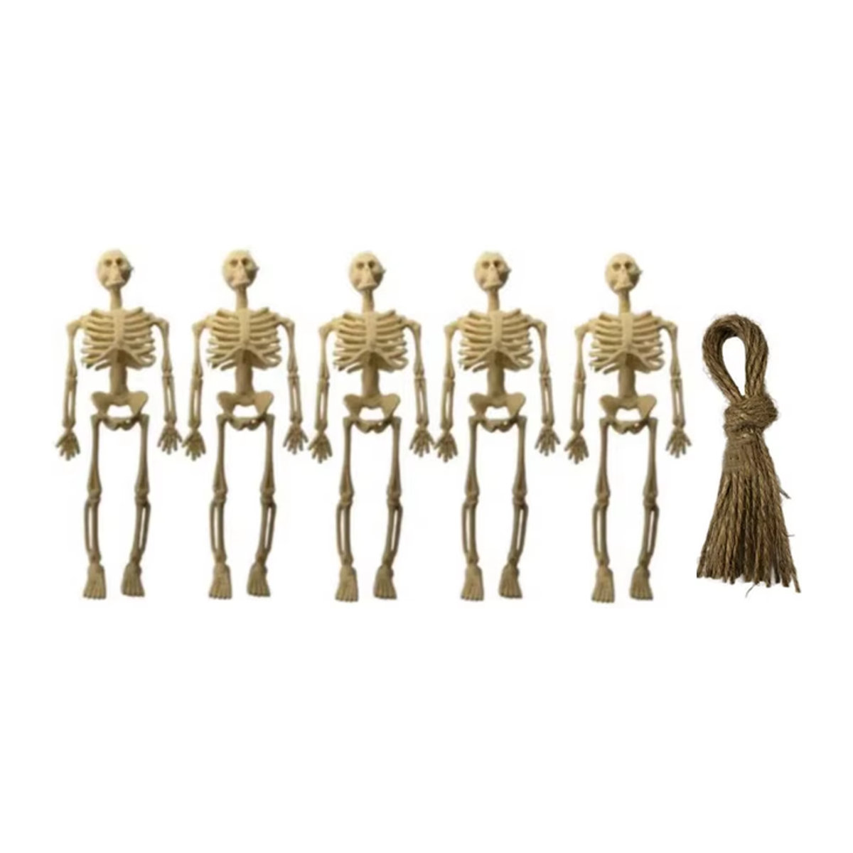 5er Set kleine Skelett-Figuren in Beige für deine Halloween-Dekoration und Spukhaus-Zubehör - Bild 1