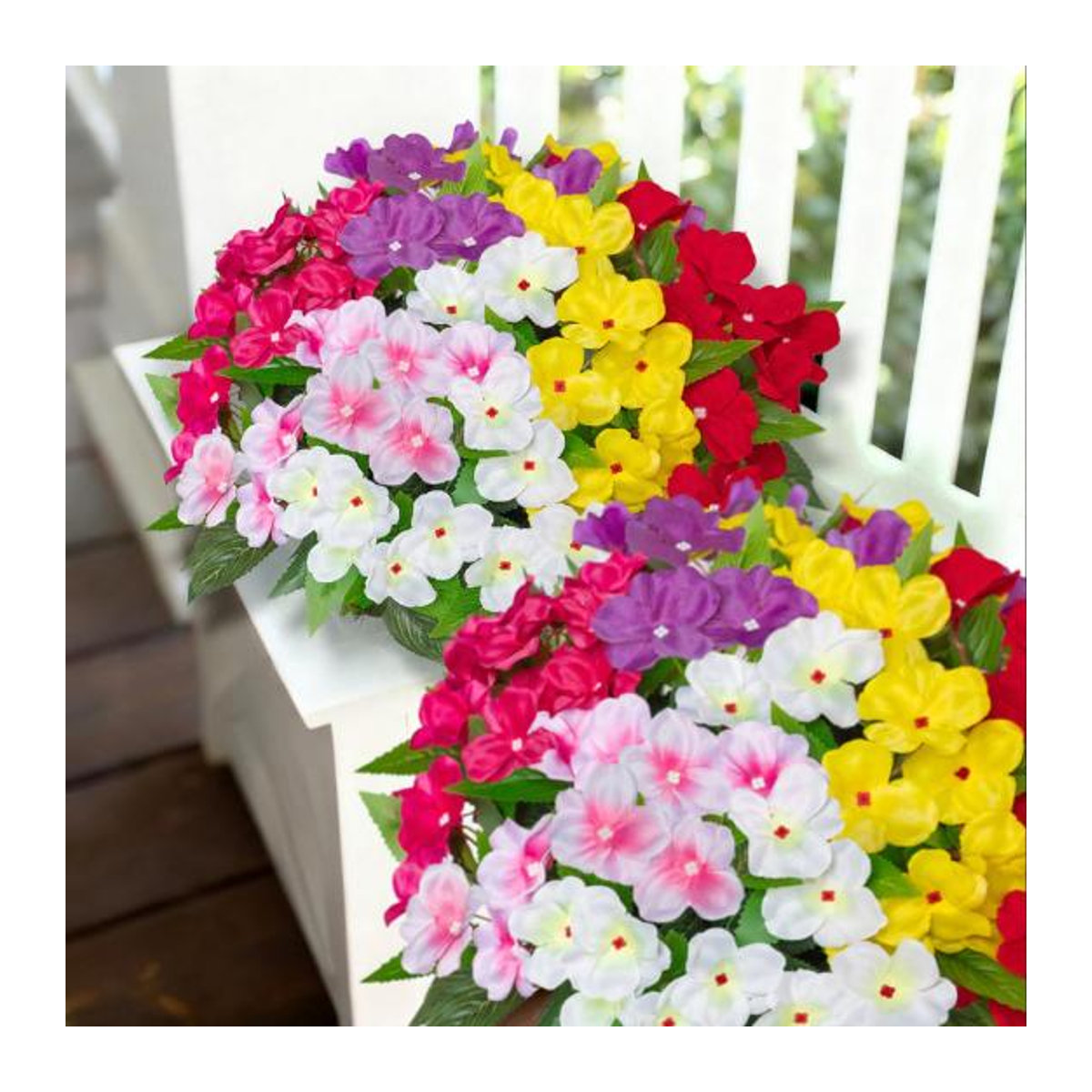 5er Set künstliche Impatiens-Blumensträuße in Blackcurrant, UV-beständige Kunstseidenblumen für den Außenbereich, Garten und Fensterkasten, mehrfarbig - Bild 1