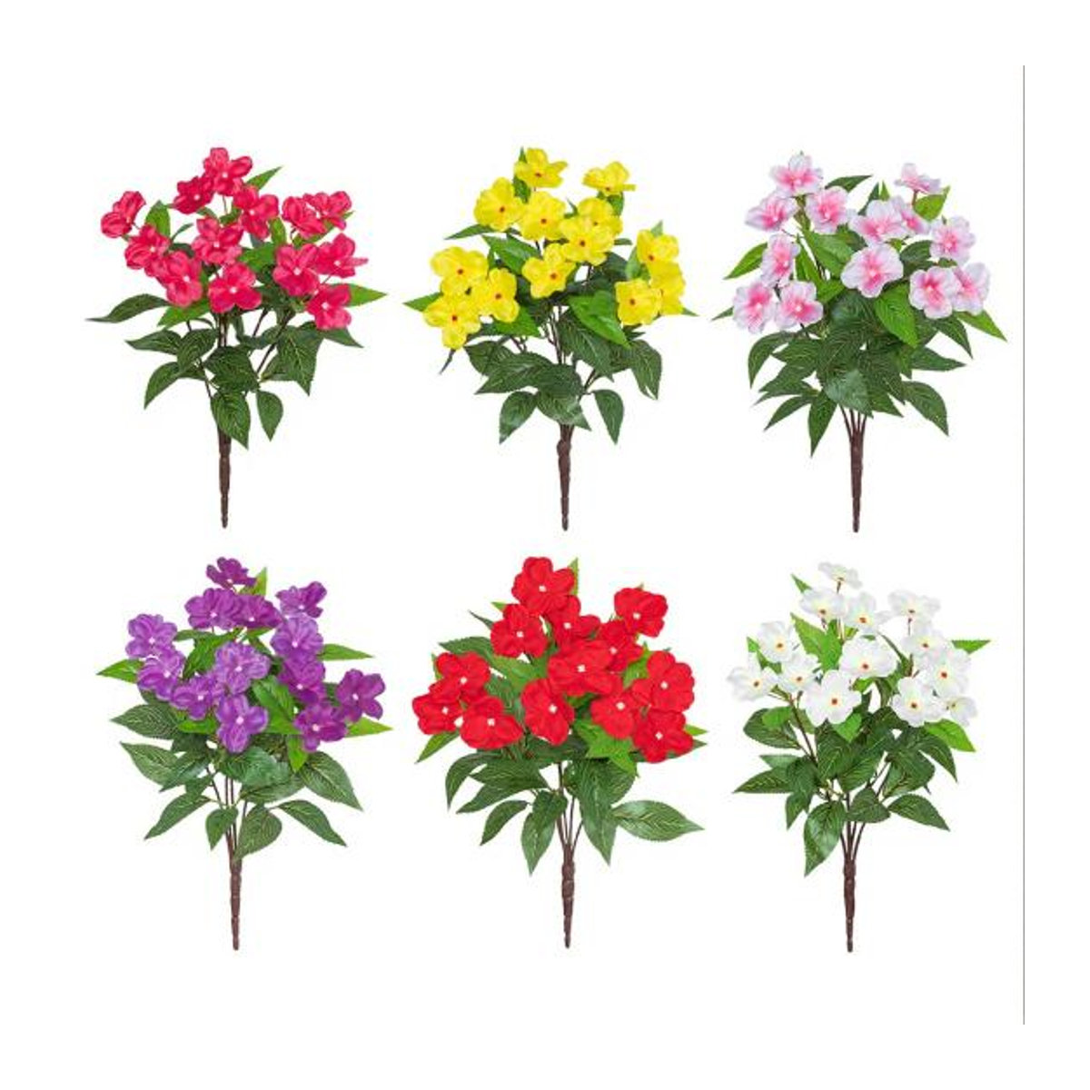 5er Set künstliche Impatiens-Blumensträuße in Blackcurrant, UV-beständige Kunstseidenblumen für den Außenbereich, Garten und Fensterkasten, mehrfarbig - Bild 3
