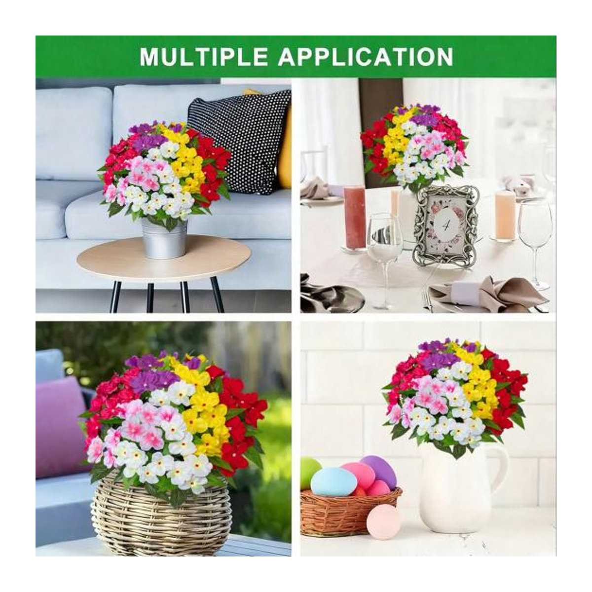 5er Set künstliche Impatiens-Blumensträuße in Blackcurrant, UV-beständige Kunstseidenblumen für den Außenbereich, Garten und Fensterkasten, mehrfarbig - Bild 4