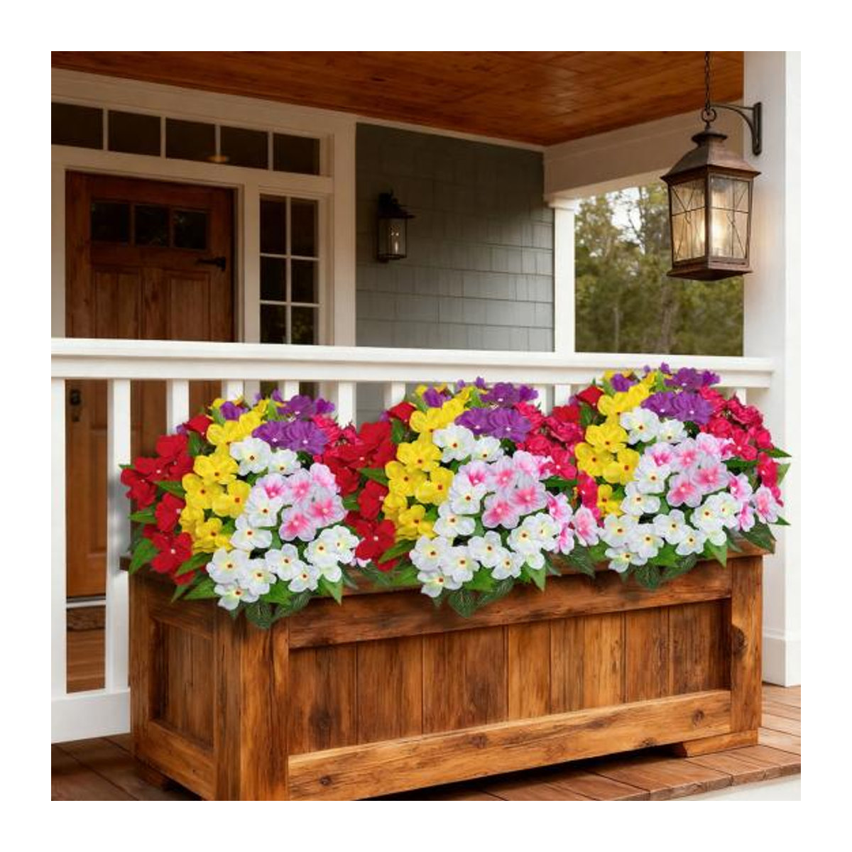 5er Set künstliche Impatiens-Blumensträuße in Blackcurrant, UV-beständige Kunstseidenblumen für den Außenbereich, Garten und Fensterkasten, mehrfarbig - Bild 5