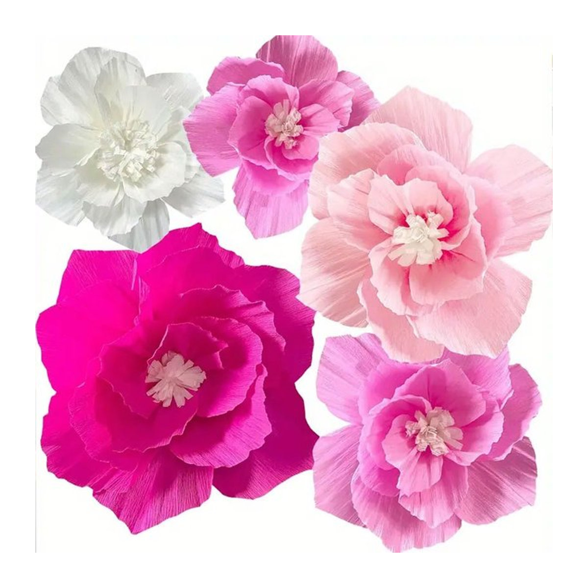 5er-Set künstliche Papierblumen aus Krepppapier in Rosa und Weiß für Wanddekoration bei Hochzeiten, Geburtstagen oder Babypartys - Bild 1
