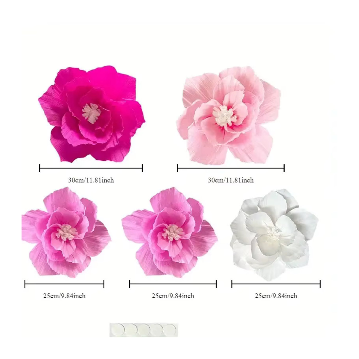 5er-Set künstliche Papierblumen aus Krepppapier in Rosa und Weiß für Wanddekoration bei Hochzeiten, Geburtstagen oder Babypartys - Bild 2
