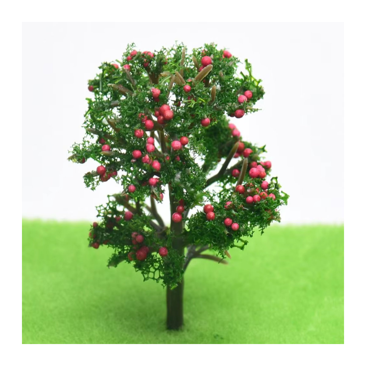 5er Set Kunststoff Obstbäume in Rot und Grün für Garten-Modellbau, Eisenbahn-Landschaften und Miniatur-Wargames - Bild 1