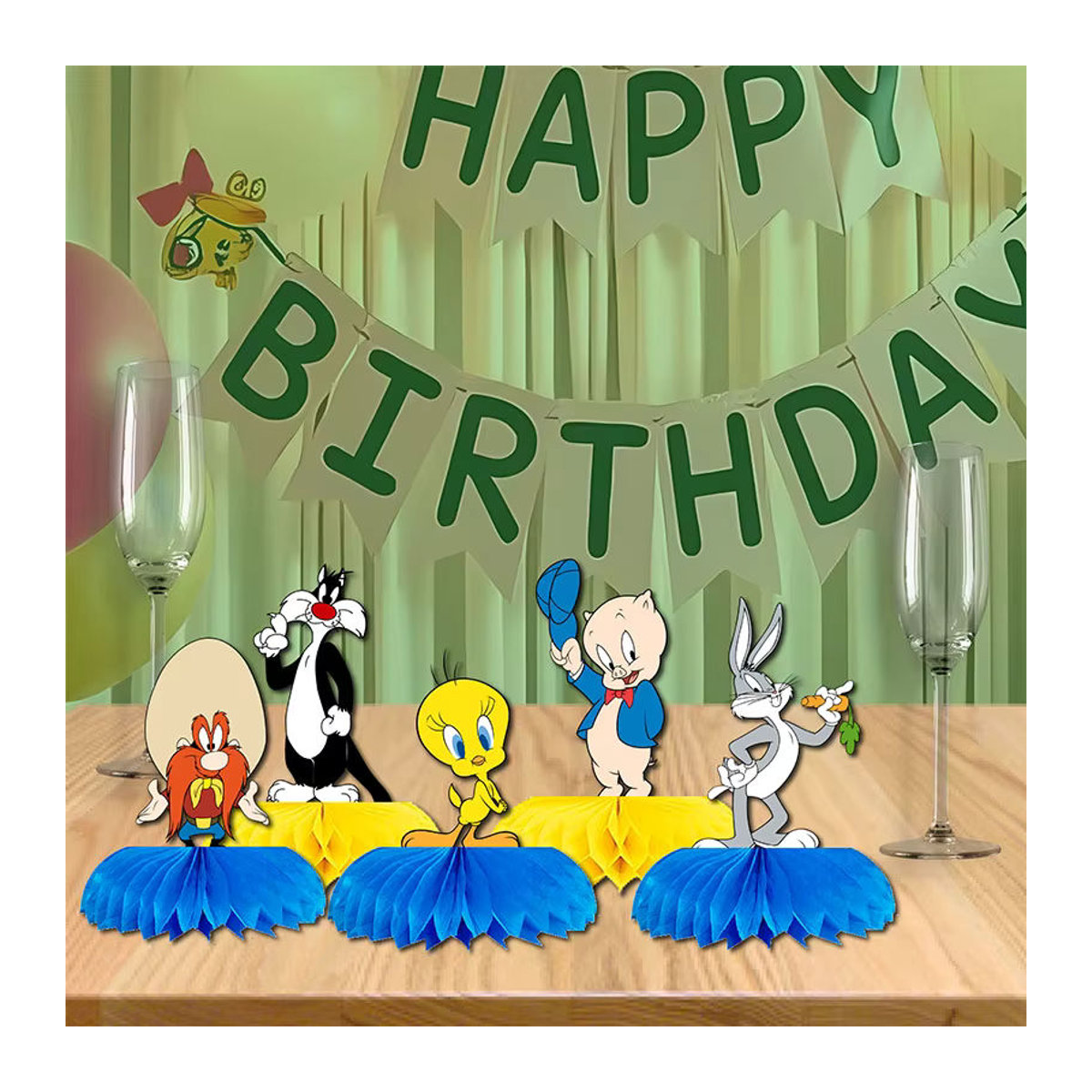 5er Set Looney Tunes Waben-Tischdekoration aus Papier, mehrfarbige Party-Ornamente für Kindergeburtstage von Warner Bros. - Bild 2