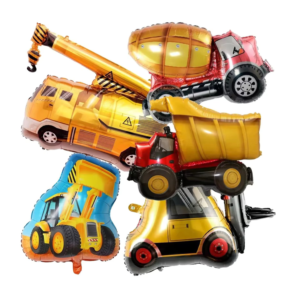 5er Set Luftballons mit Bau-Motiven wie Bagger, Kran und Gabelstapler in Mehrfarbig für Kindergeburtstage von LQVYI - Bild 4