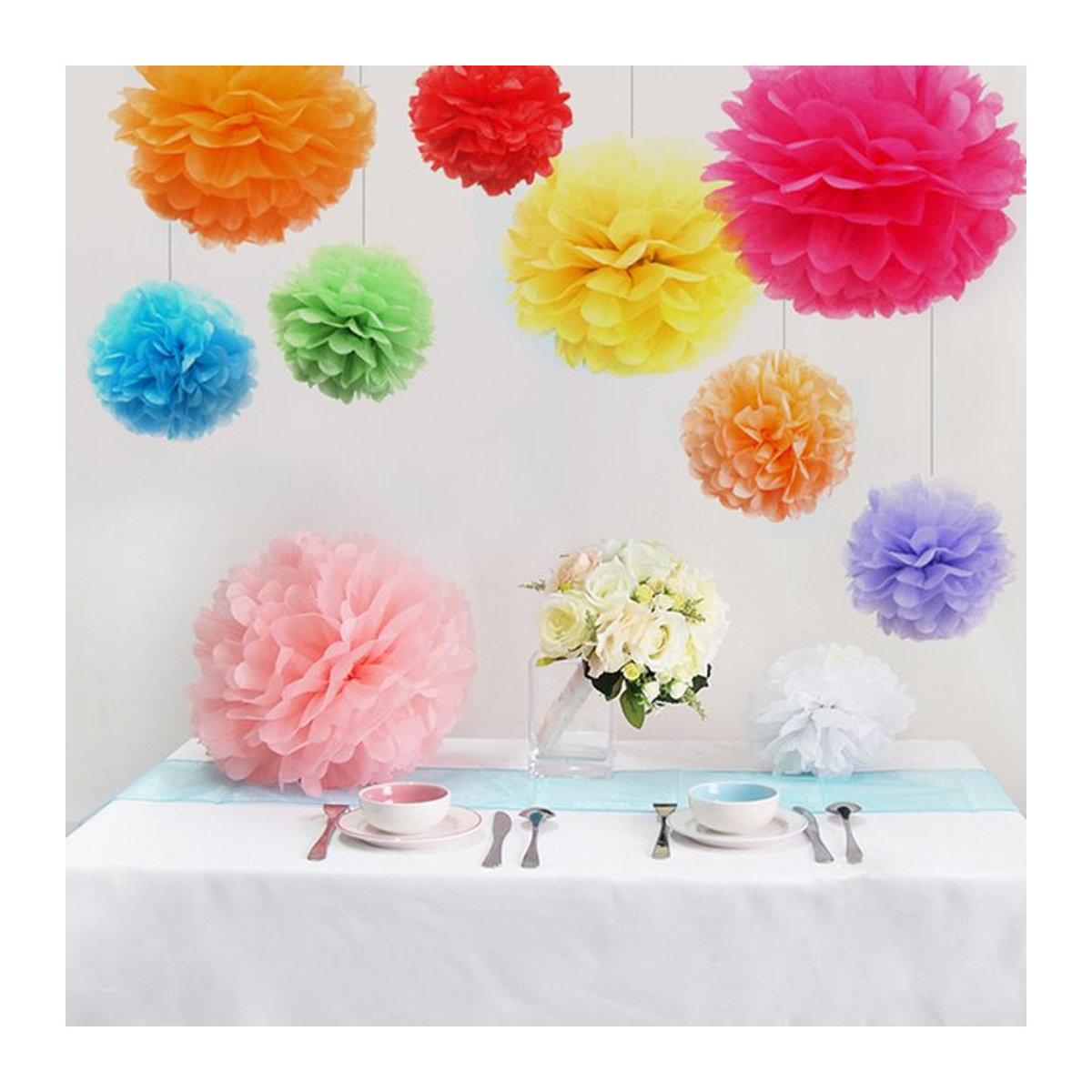 5er Set merylover Papier-Pompons in Grau und Mehrfarbig, runde Papierblumen Durchmesser: 25 cm zur Dekoration für Hochzeit, Geburtstag und Weihnachten - Bild 1