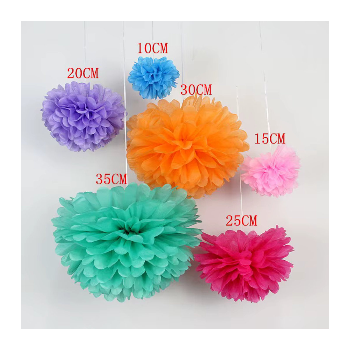 5er Set merylover Papier-Pompons in Grau und Mehrfarbig, runde Papierblumen Durchmesser: 25 cm zur Dekoration für Hochzeit, Geburtstag und Weihnachten - Bild 3