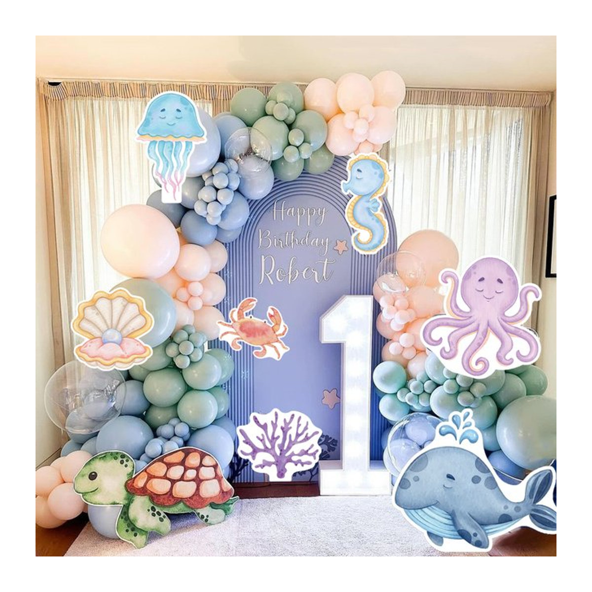 5er Set Ozeantier Motiv-Cutouts aus Papier mit Wal und Oktopus für Unter dem Meer Thema Party Dekoration, Durchmesser: 30,48 cm, Mehrfarbig - Bild 1