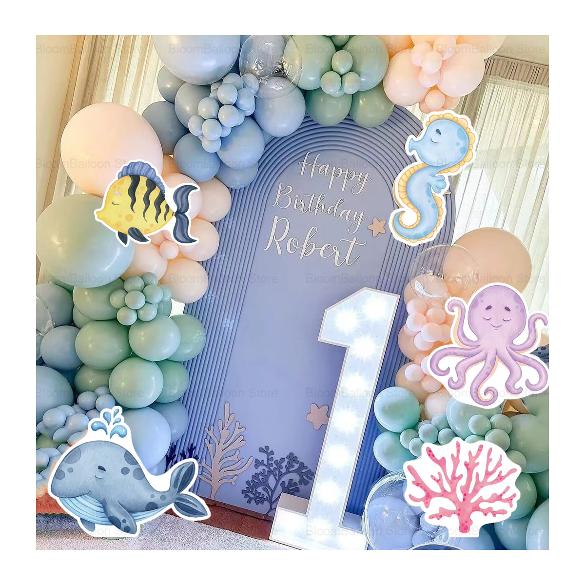 5er Set Ozeantier Motiv-Cutouts aus Papier mit Wal und Oktopus für Unter dem Meer Thema Party Dekoration, Durchmesser: 30,48 cm, Mehrfarbig - Bild 2