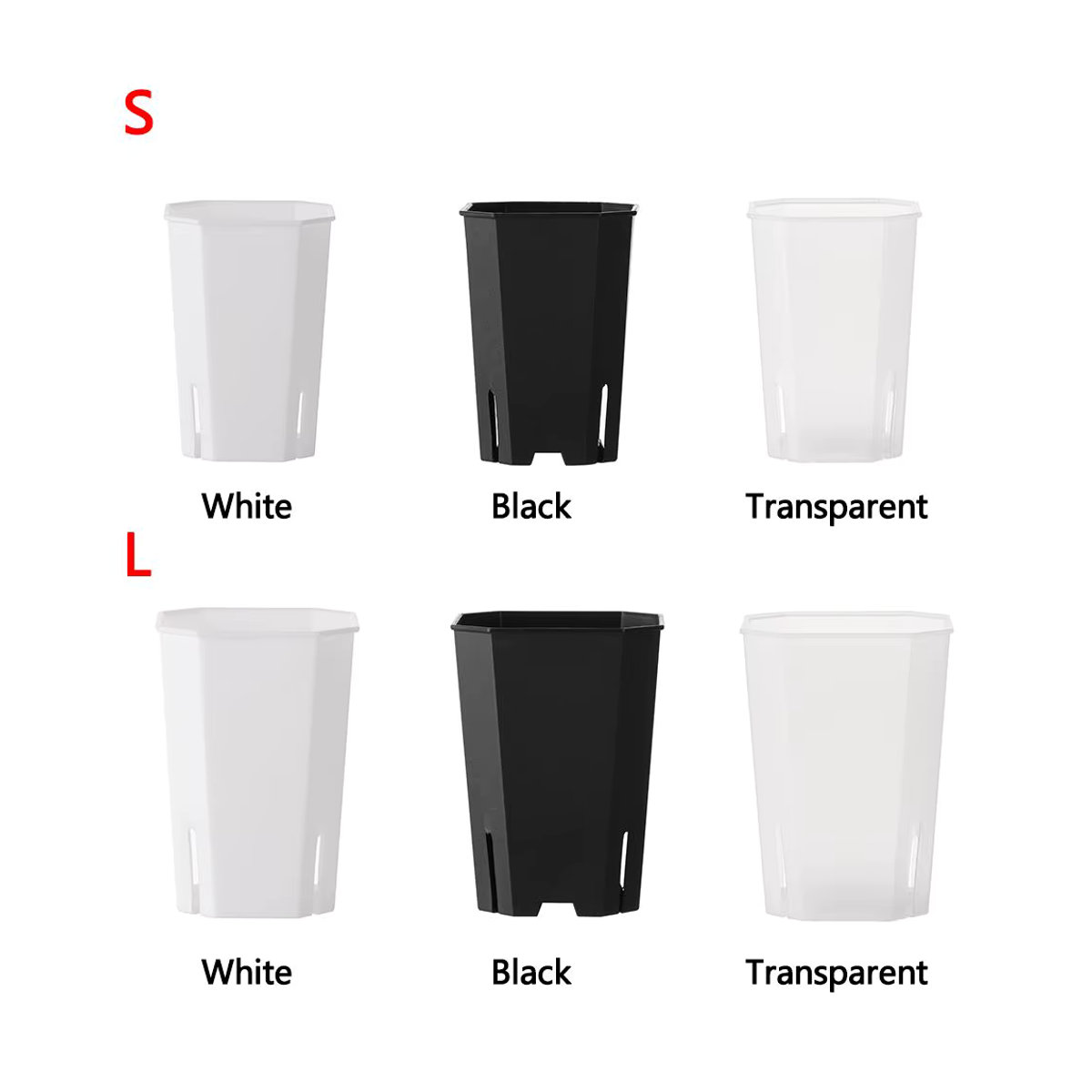 5er Set quadratische Blumentöpfe aus Kunststoff mit seitlicher Öffnung für Sukkulenten in Weiß und Transparent - Bild 6