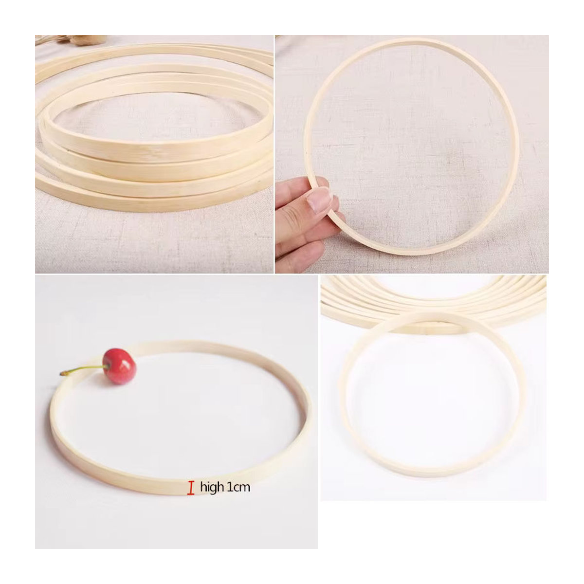 5er Set runde Blumenreifen aus natürlichem Bambus und Rattan in Braun und Beige für DIY Hochzeitskranz Dekoration, Durchmesser: 9 bis 30 cm - Bild 2