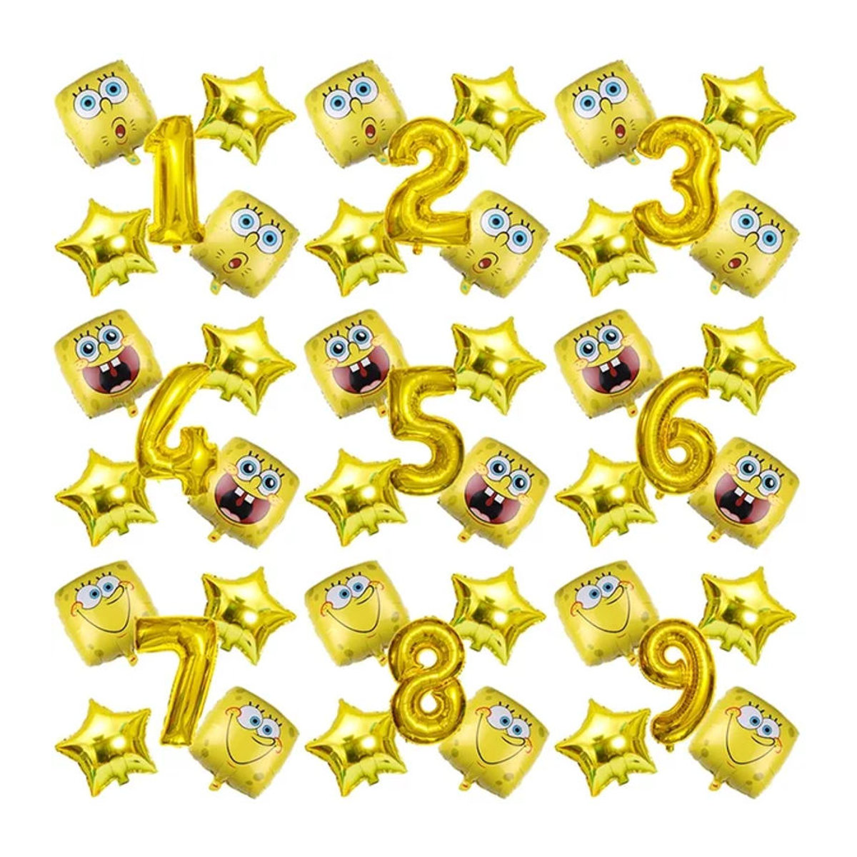 5er Set SpongeBob Schwammkopf Luftballons aus Aluminiumfolie in Gelb für Geburtstag und Party von Potdemiel - Bild 1