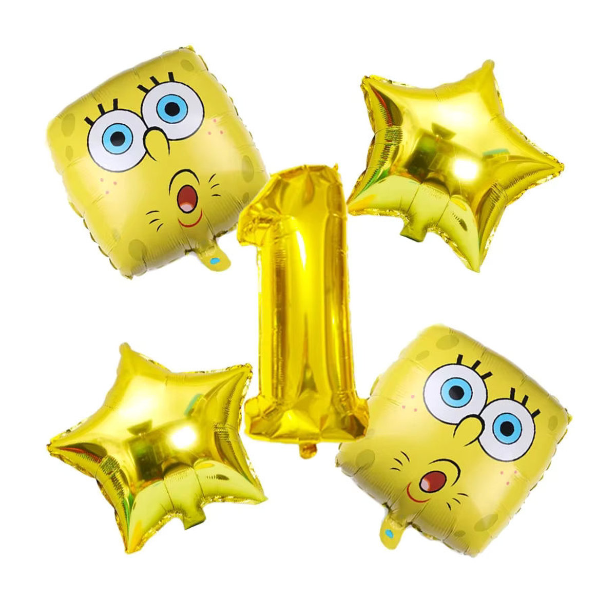 5er Set SpongeBob Schwammkopf Luftballons aus Aluminiumfolie in Gelb für Geburtstag und Party von Potdemiel - Bild 2