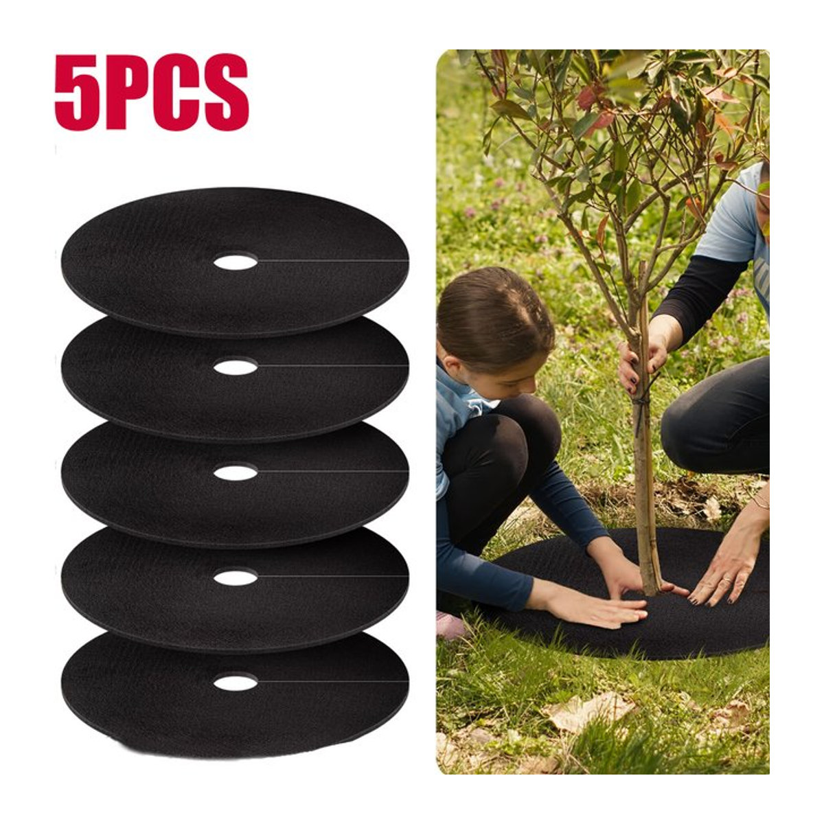 5er Set Unkrautmatte aus Vlies als Baumschutzmatte und Mulchring zur Unkrautkontrolle und zum Wurzelschutz - Bild 1