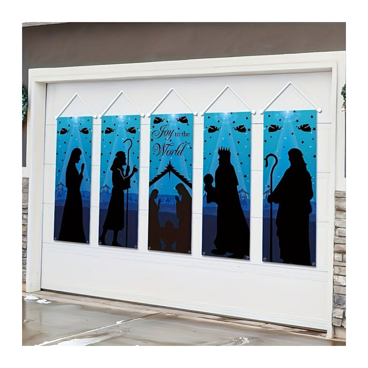 5er-Set Weihnachts-Banner Heilige Krippe als hängende Dekoration für Outdoor und Indoor, mehrfarbig - Bild 1