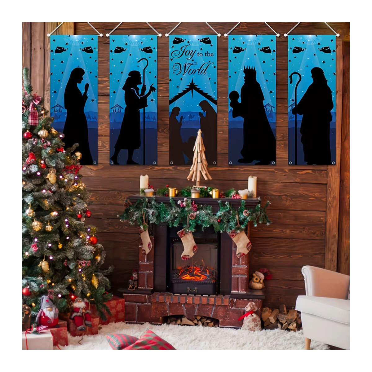 5er-Set Weihnachts-Banner Heilige Krippe als hängende Dekoration für Outdoor und Indoor, mehrfarbig - Bild 3