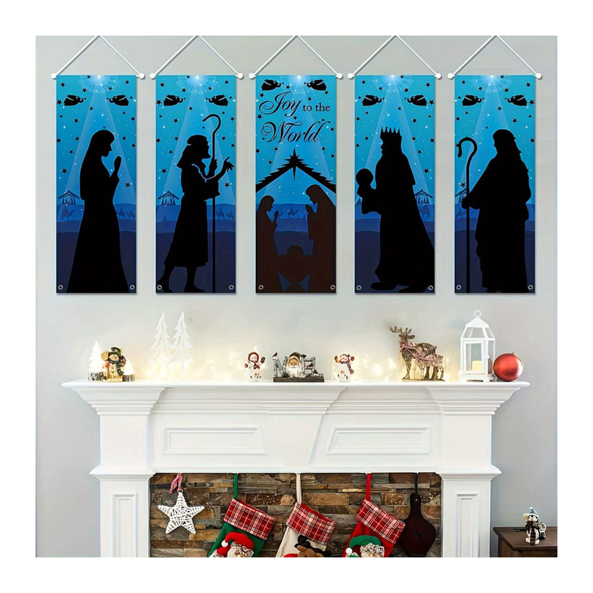 5er-Set Weihnachts-Banner Heilige Krippe als hängende Dekoration für Outdoor und Indoor, mehrfarbig - Bild 4