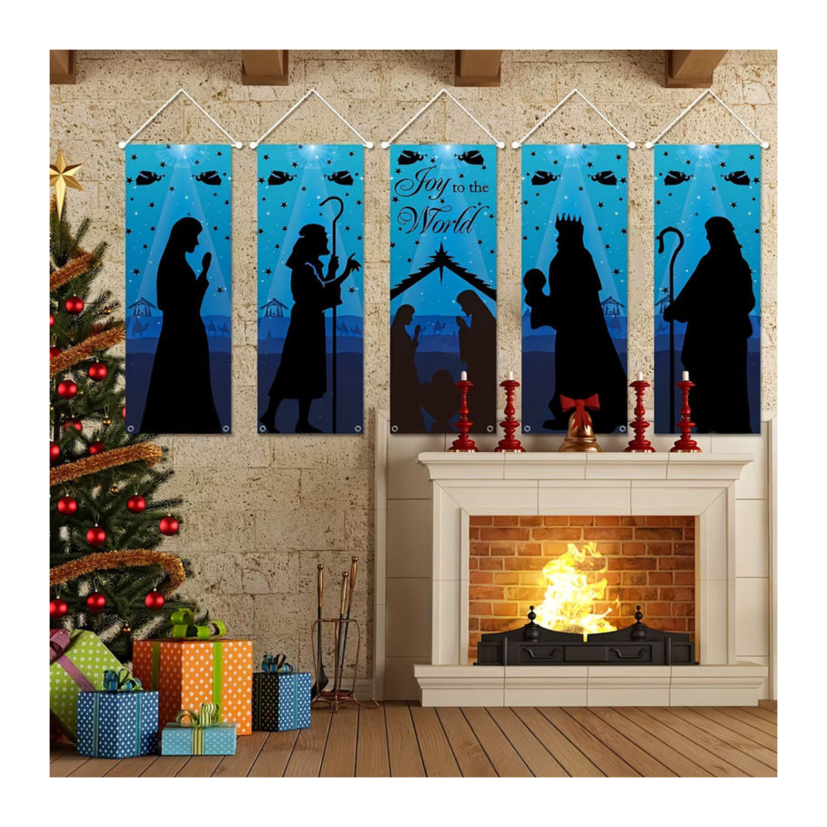 5er-Set Weihnachts-Banner Heilige Krippe als hängende Dekoration für Outdoor und Indoor, mehrfarbig - Bild 5