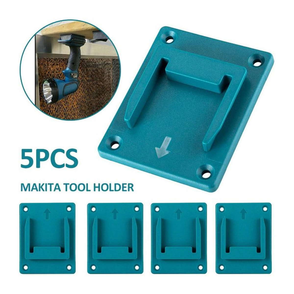 5er Set Werkzeughalterung aus Kunststoff für Makita und Bosch 18V Li-Ion Akkus, Schwarz - Bild 1
