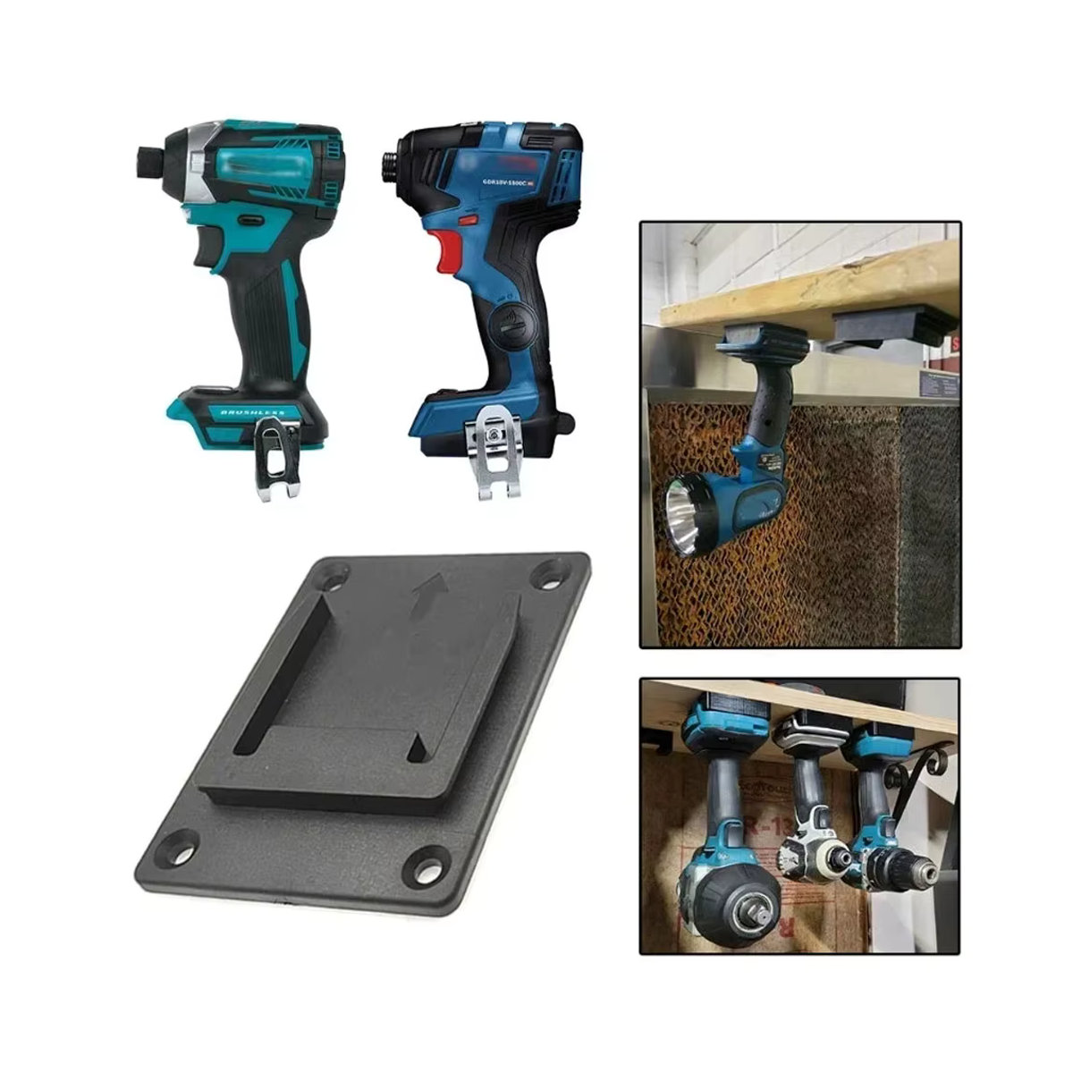 5er Set Werkzeughalterung aus Kunststoff für Makita und Bosch 18V Li-Ion Akkus, Schwarz - Bild 5